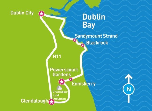 Glendalough Powerscourt Tour Map, dublin bay